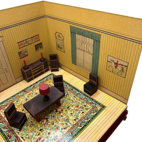 Vintage Toys That Teach Dining Room Set w/ Box The Embossing Co Dollhouse 1930s - Picture 16 of 16